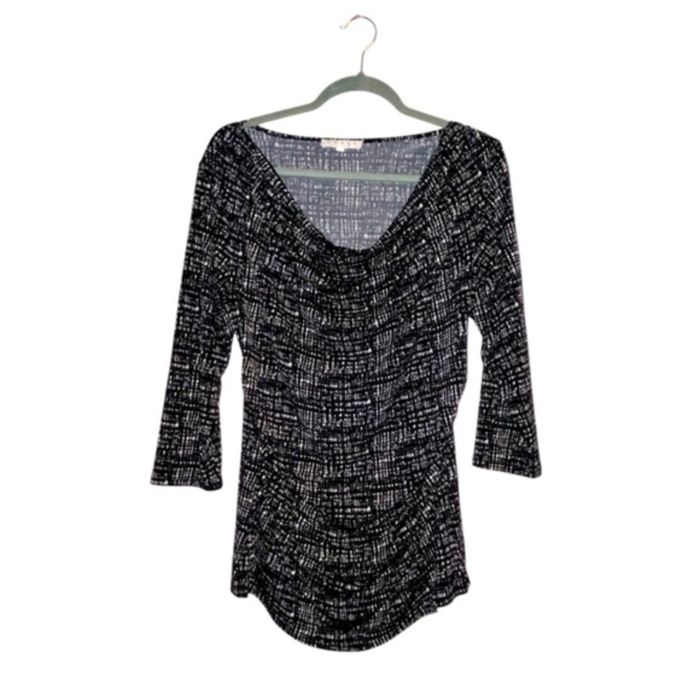 Chaus Draped Top Rouched Sides Black And White Print 3/4 Sleeves Size Large